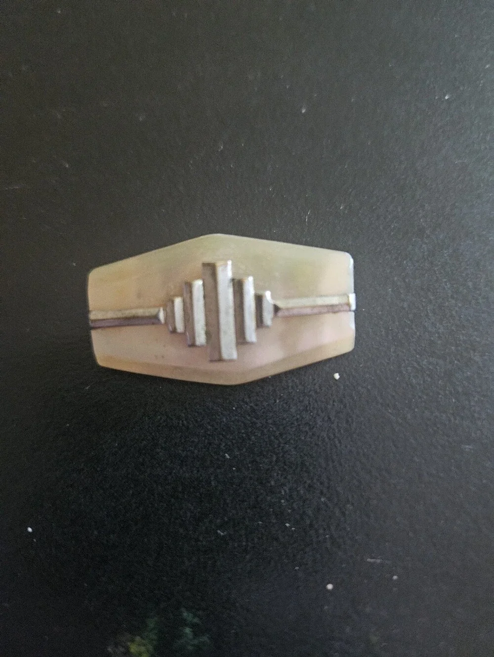 Mother of Pearl Geometric Bar Brooch - Pink Shell with Silver Accent